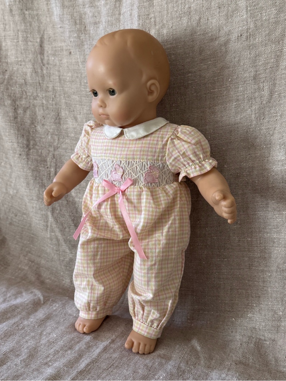 90s Bitty Baby blonde grey eye doll w/ Spring bunnies romper